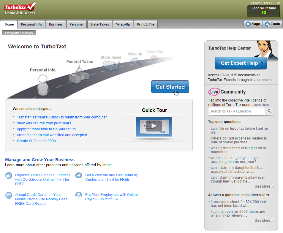 TurboTax Basic 2011 2011.0 : Main window