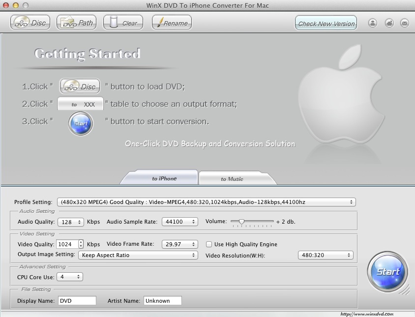 WinX DVD To iPhone Converter For Mac 2.5 : To iPhone