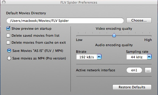 FLV Spider 3.0 : Preferences window