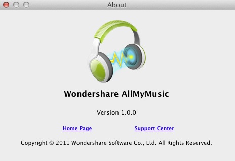 Wondershare AllMyMusic 1.0 : About window