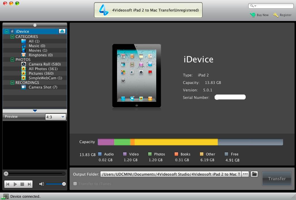 4Videosoft iPad 2 to Mac Transfer 5.0 : Main window