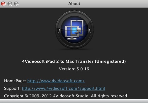 4Videosoft iPad 2 to Mac Transfer 5.0 : About window