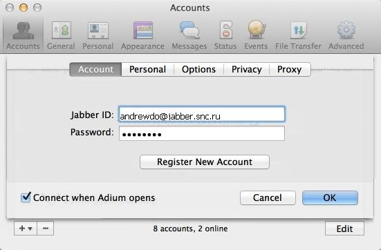 Adium 1.5 : Adding new account