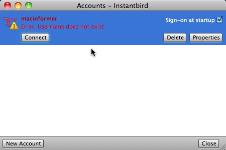 Instantbird 1.1 : Account window