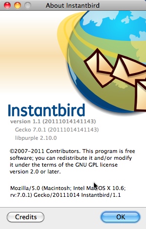 Instantbird 1.1 : About window