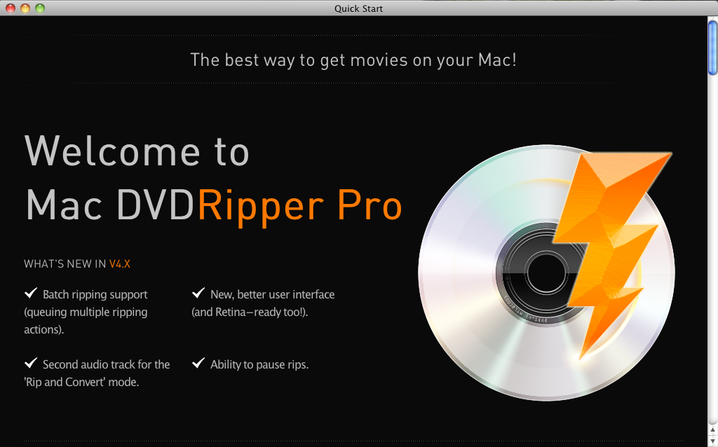 Mac DVD Ripper Pro 4.0 : Quick start screen