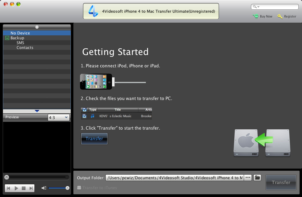 4Videosoft iPhone 4 to Mac Transfer Ultimate 5.0 : Main window
