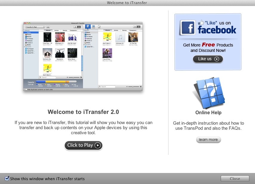 Aimersoft iTransfer 2.0 : Welcome screen