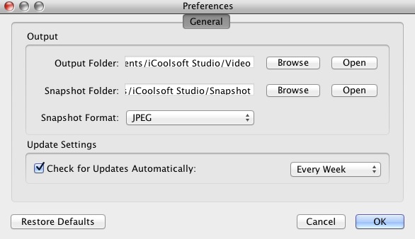 iCoolsoft AVI Converter for Mac 5.0 : Preferences