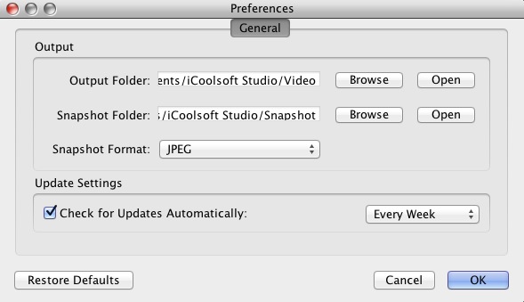 iCoolsoft Flash Converter for Mac 5.0 : Preferences