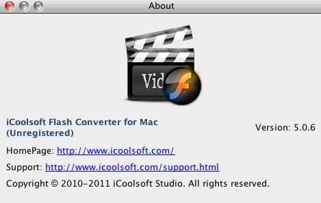 iCoolsoft Flash Converter for Mac 5.0 : About window