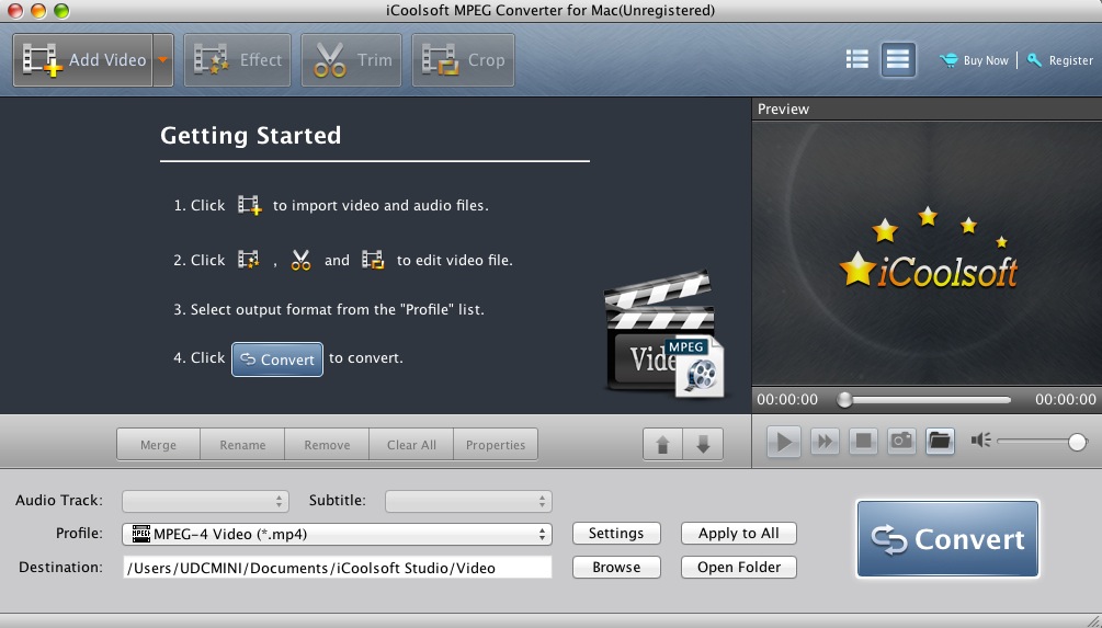 iCoolsoft MPEG Converter for Mac 5.0 : Main window