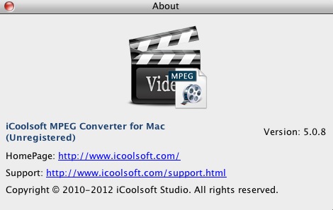 iCoolsoft MPEG Converter for Mac 5.0 : About window