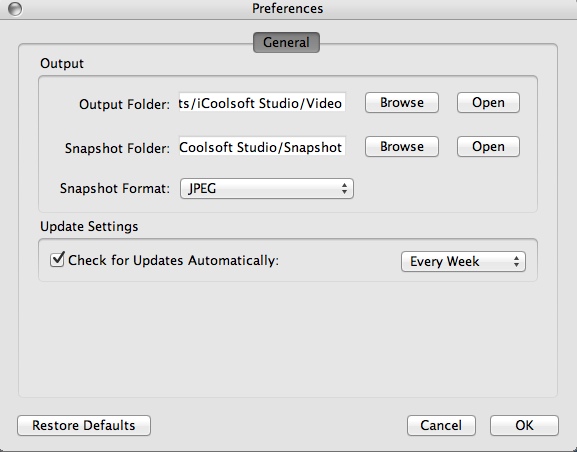 iCoolsoft Video Converter for Mac 5.0 : Program Preferences