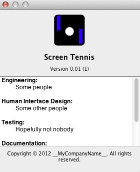 Screen Tennis 0.0 : About window