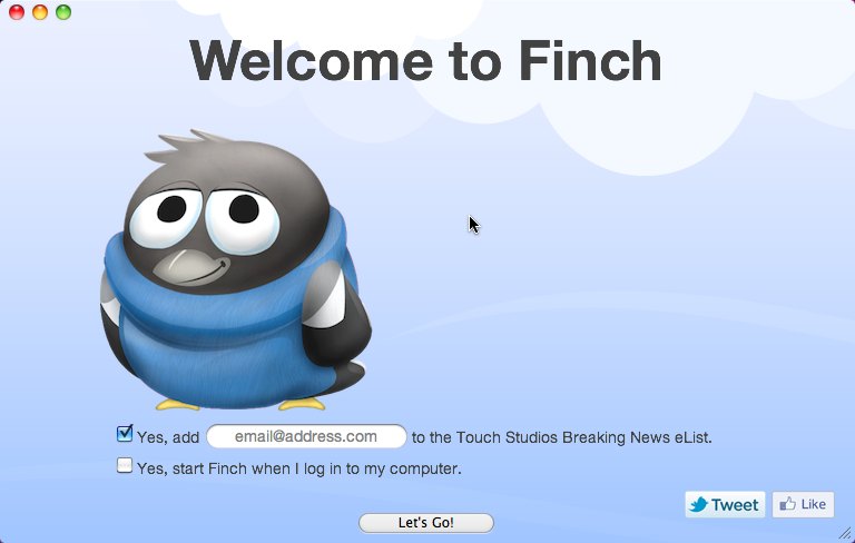 Finch 1.4 : Welcome Screen