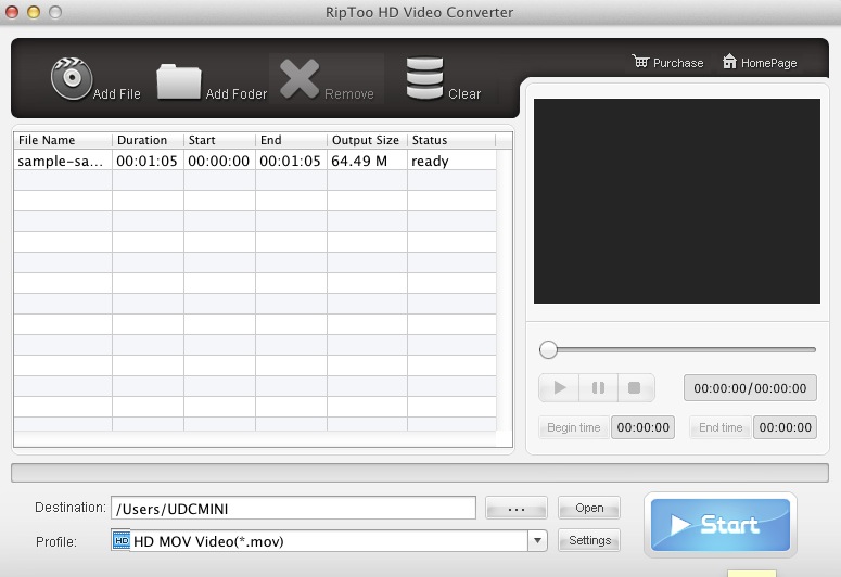 RipToo HD Video Converter 3.1 : Main window