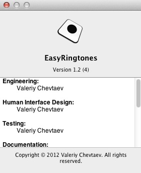 Easy Ringtones 1.2 : About window