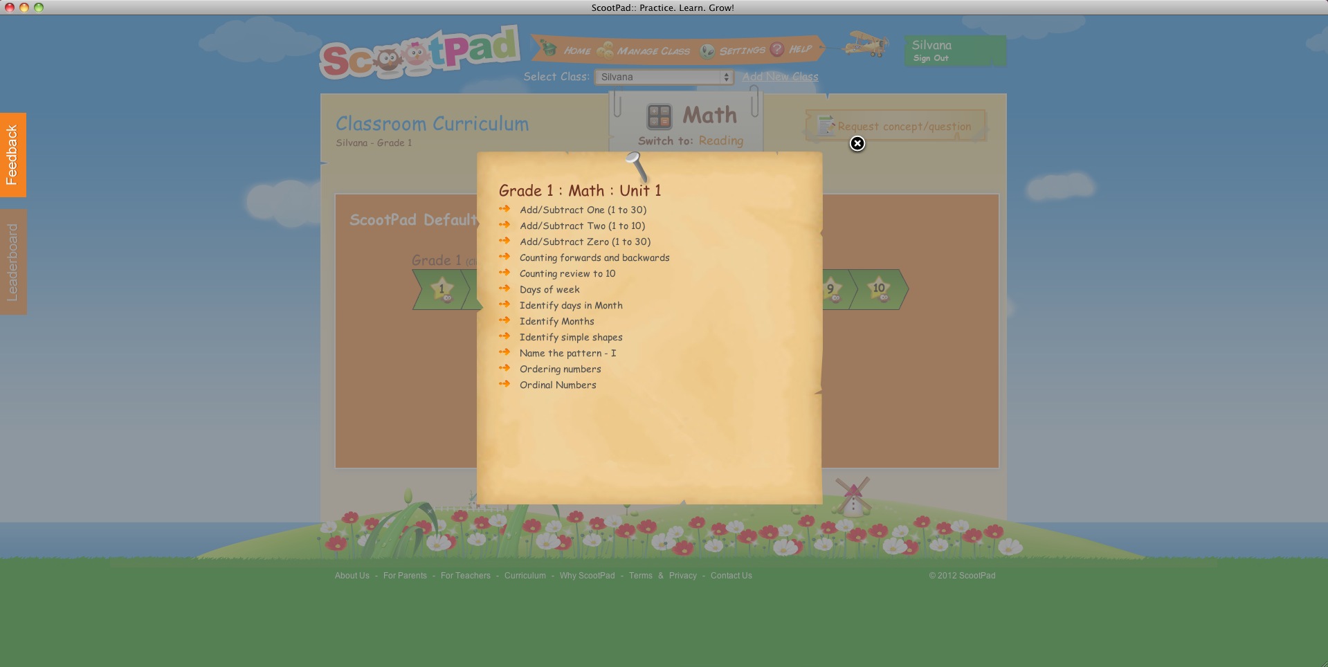 ScootPad 1.0 : Classroom curriculum