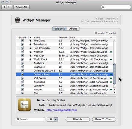 WidgetManager 1.4 : Main window