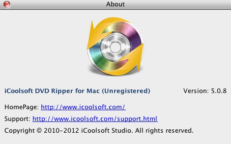 iCoolsoft DVD Ripper for Mac 5.0 : About window