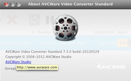 AVCWare Video Converter Standard 7.3 : About window