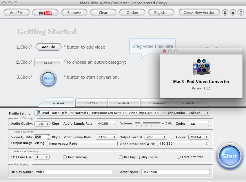 MacX iPod Video Converter 3.1 : Main Window