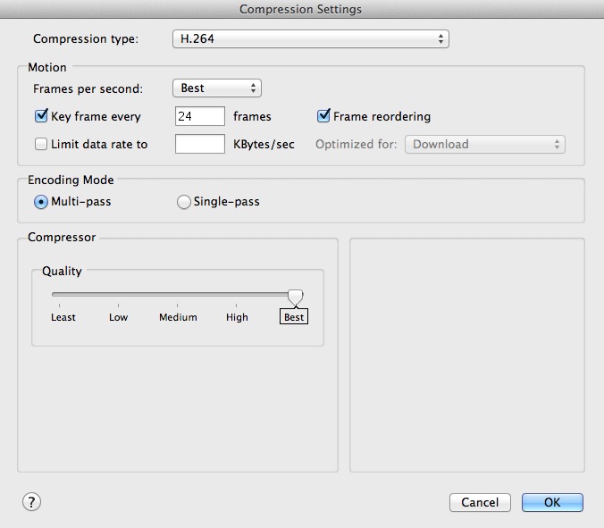 VideoEffects 2.1 : Compression settings