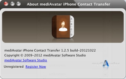 mediAvatar iPhone Contact Transfer 1.2 : About window