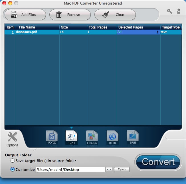Mac PDF Converter 3.1 : Main Window