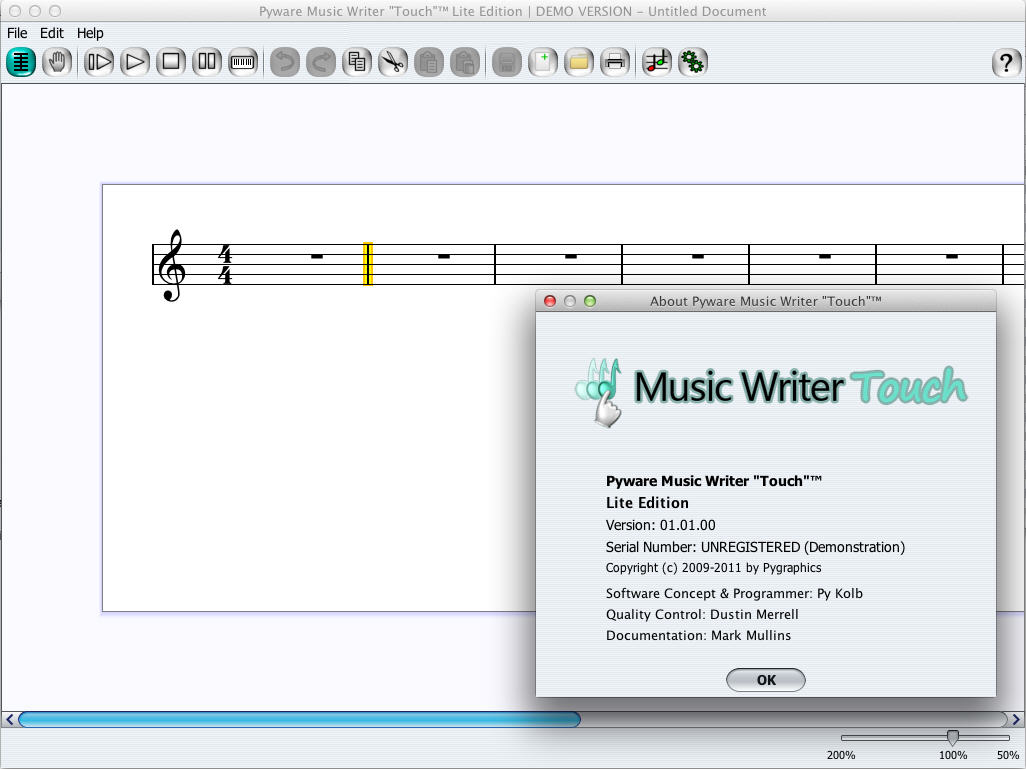 Music Writer Touch 1.0 : Main Window