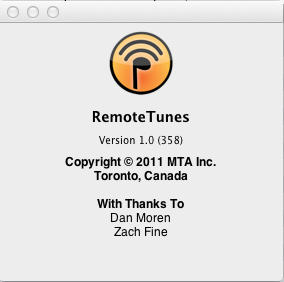 RemoteTunes 1.0 : About Window