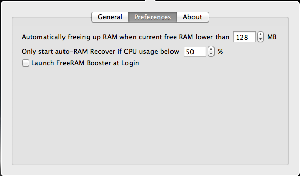 FreeRAM Booster 1.0 : Settings Window