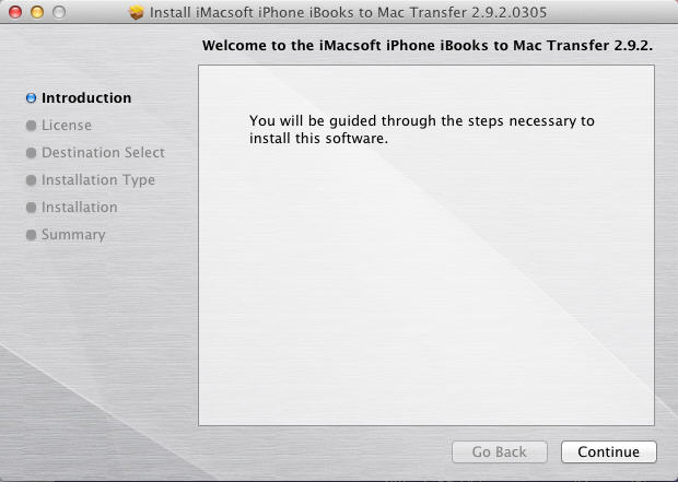 iMacsoft iPhone iBooks to Mac Transfer 2.9 : Install Window