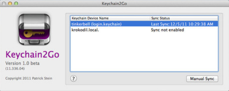 Keychain2Go 1.1 : Main window