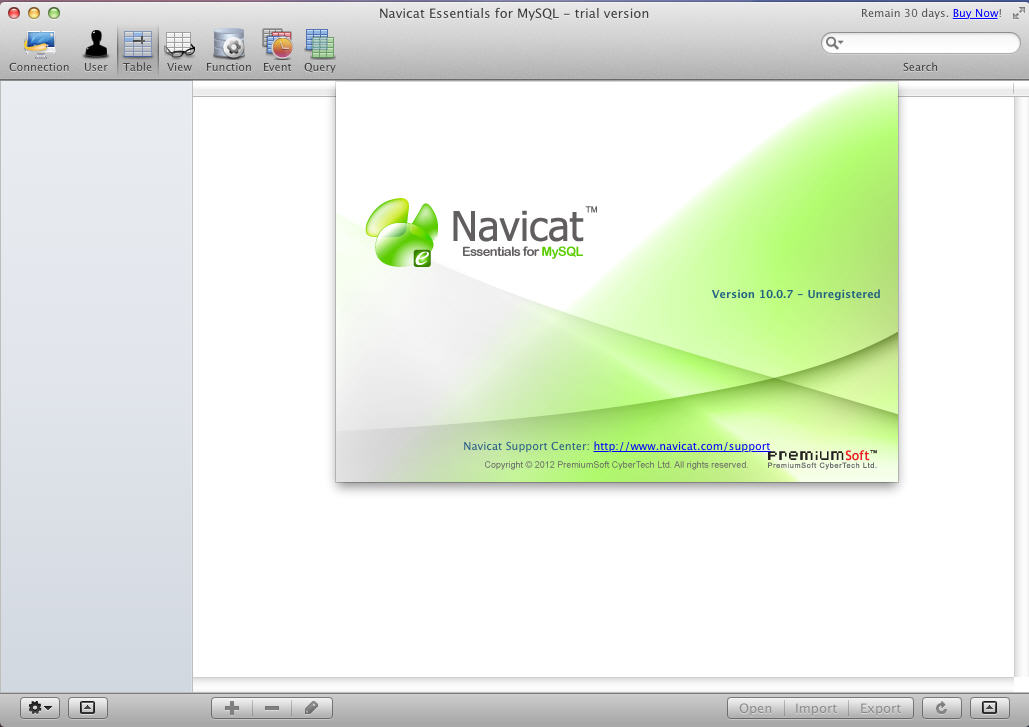 Navicat Essentials for MySQL 10.0 : Main Window