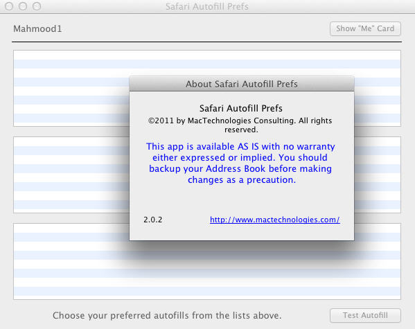 Safari Autofill Prefs 2.0 : Main Window