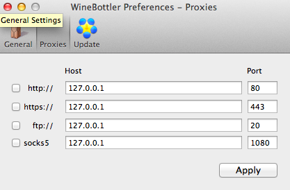 WineBottler 1.2 beta : Prefrences Window