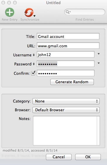 PasswordWallet 4.7 : Entering New Account Info