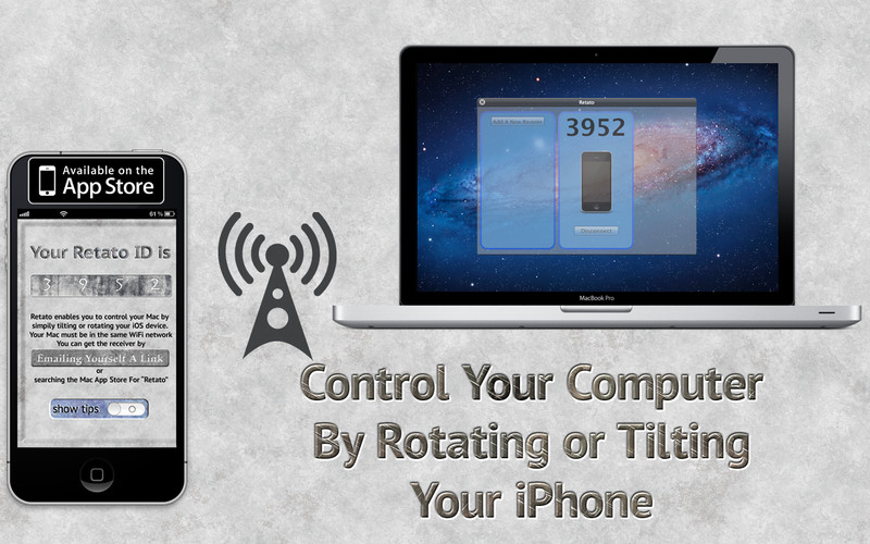 Retato Receiver - Tilt or rotate phone to control your computer 1.0 : Retato Receiver - Tilt or rotate phone to control your computer screenshot