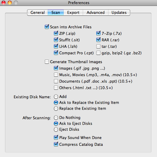 DiskCatalogMaker 6.3 : Scan Settings