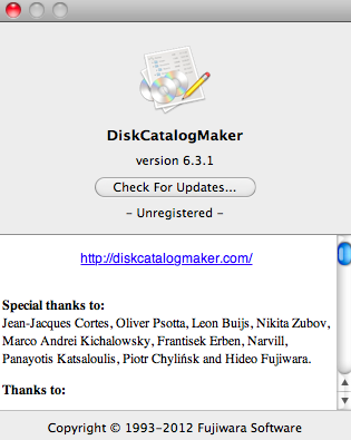 DiskCatalogMaker 6.3 : Program version