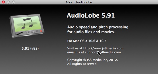 AudioLobe 5.9 : About window