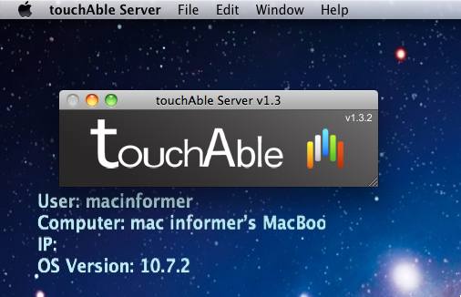 touchAble Server 1.3 : Main window