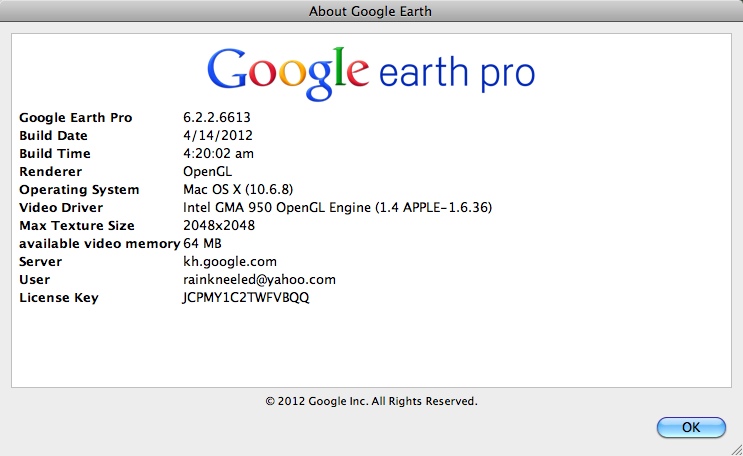 Google Earth Pro 6.2 : About window