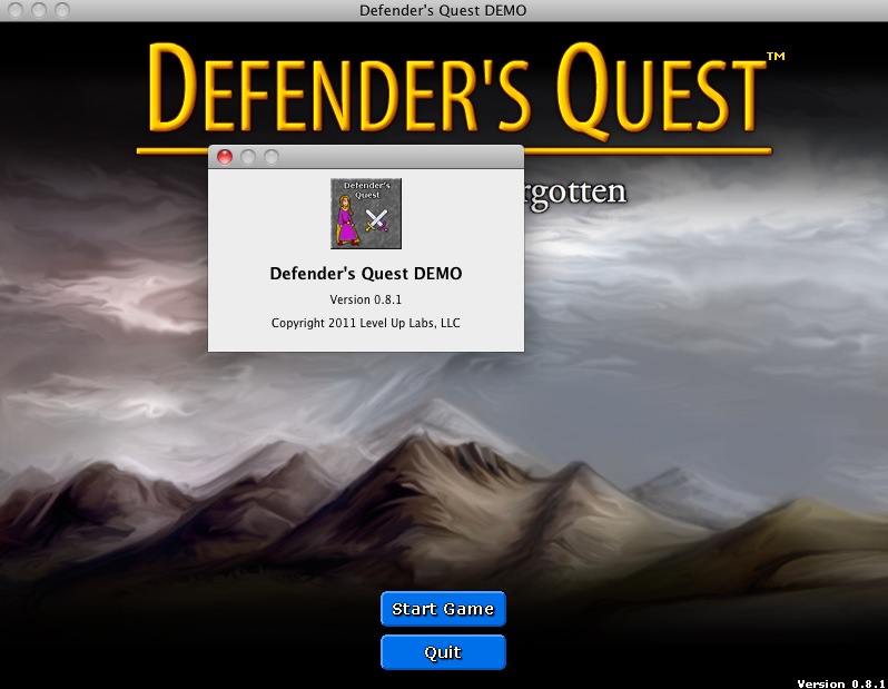 Defender's Quest 0.8 : Main menu