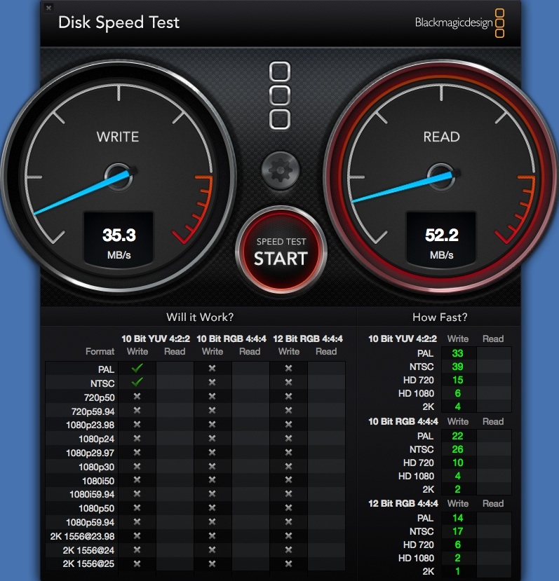 Blackmagic Disk Speed Test 2.2 : Main Window