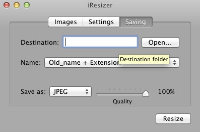 iResizer 1.2 : Saving options