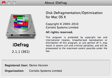iDefrag 2.1 : Program version