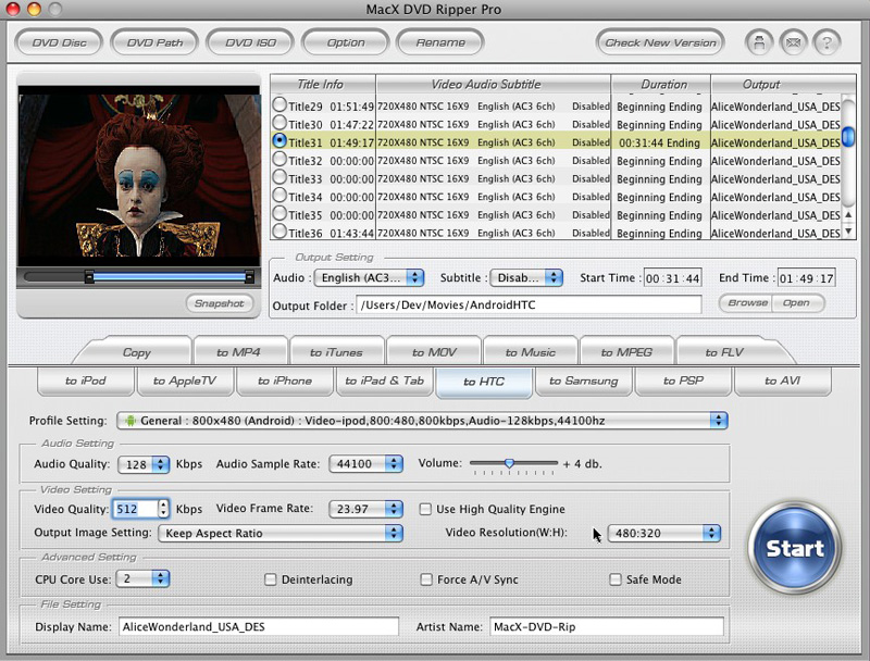 MacX DVD Ripper Pro 3.9 : Main Window